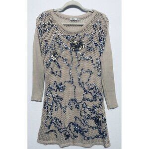 Dranella Womens Size XS/S Open Knit Sequin Tunic Sweater Festival Boho